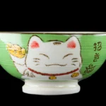 Zöld kawaii Maneki Neko rizses tál kerámiából