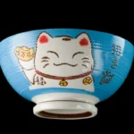 Zöld kawaii Maneki Neko rizses tál kerámiából