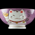 Zöld kawaii Maneki Neko rizses tál kerámiából