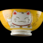 Zöld kawaii Maneki Neko rizses tál kerámiából